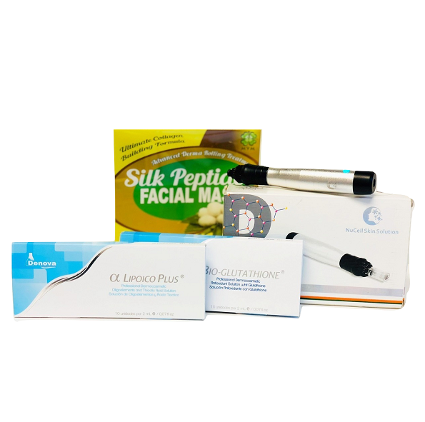 Kit Premium incluye Microneedle Pen, Ampollas Bio-Glutathione y Alpha Lipoico y Peptide Mask