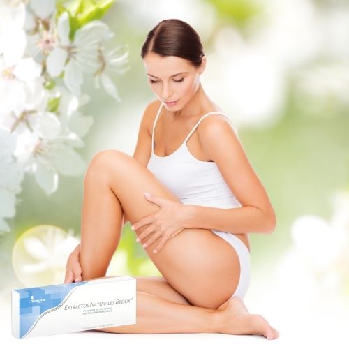 Beautiful woman touching legs after Denova Anti Cellulite Fat Burning Ampoules Treatment